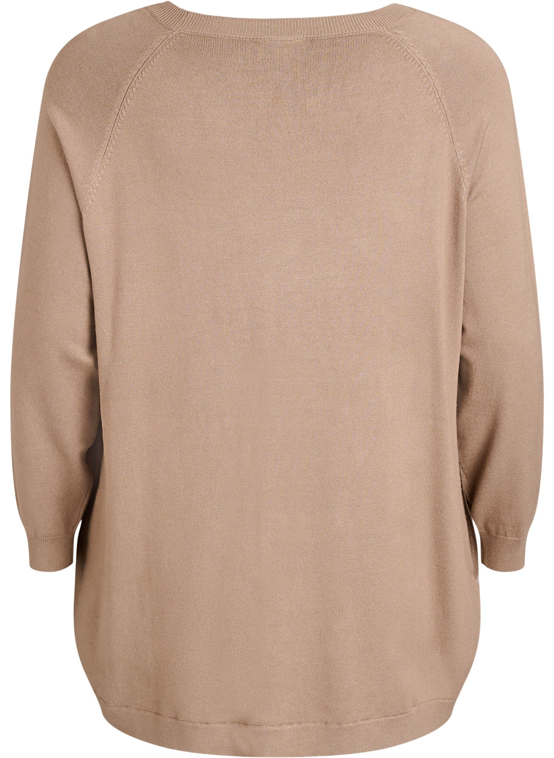 Zizzi Gebreide blouse met knoopjes aan de zijkant, Beige, Packshot image number 1