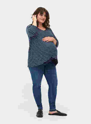Gestreepte zwangerschapstop met 3/4 mouwen, Blue Stripe , Model image number 2