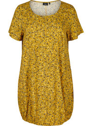 Viscose jurk met print en korte mouwen , Yellow Ditsy Flower