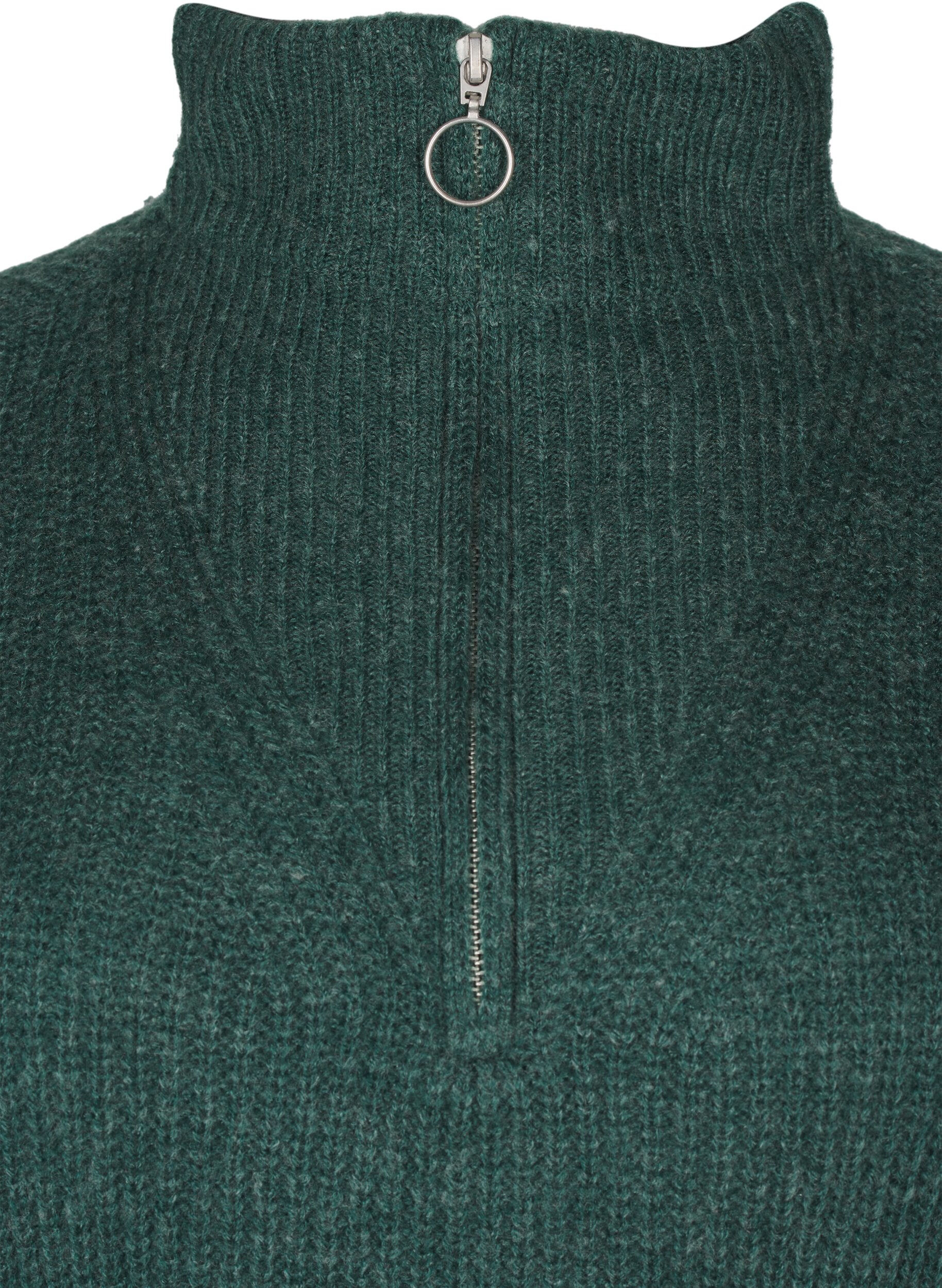 ZizziGebreide trui met hoge hals en rits, Groen, Packshot image number 2