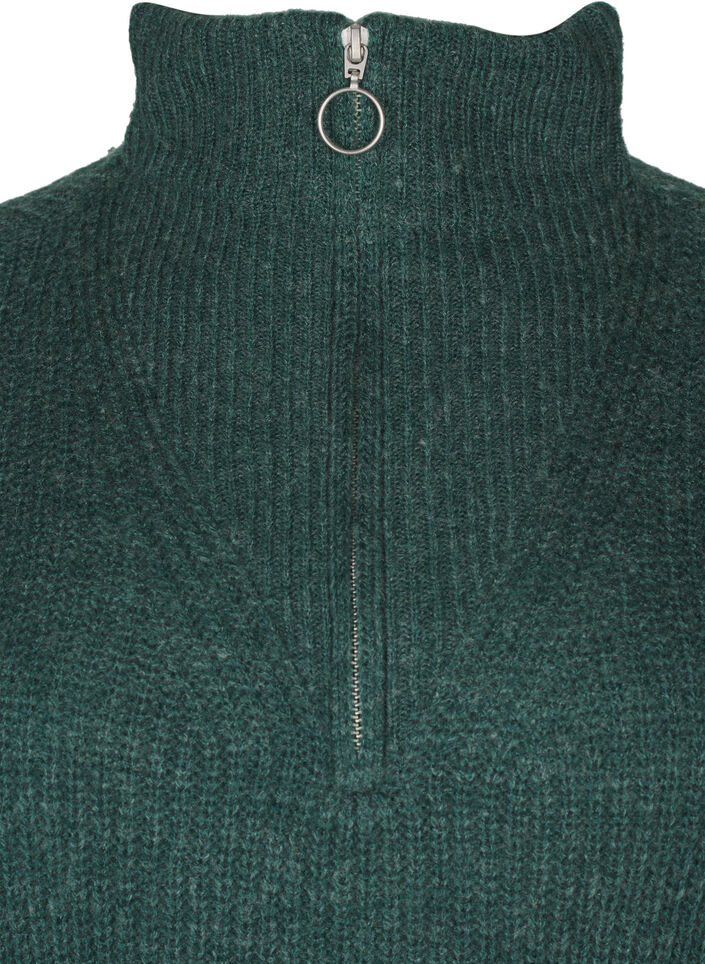 Gebreide trui met hoge hals en rits, Groen, Packshot image number 2