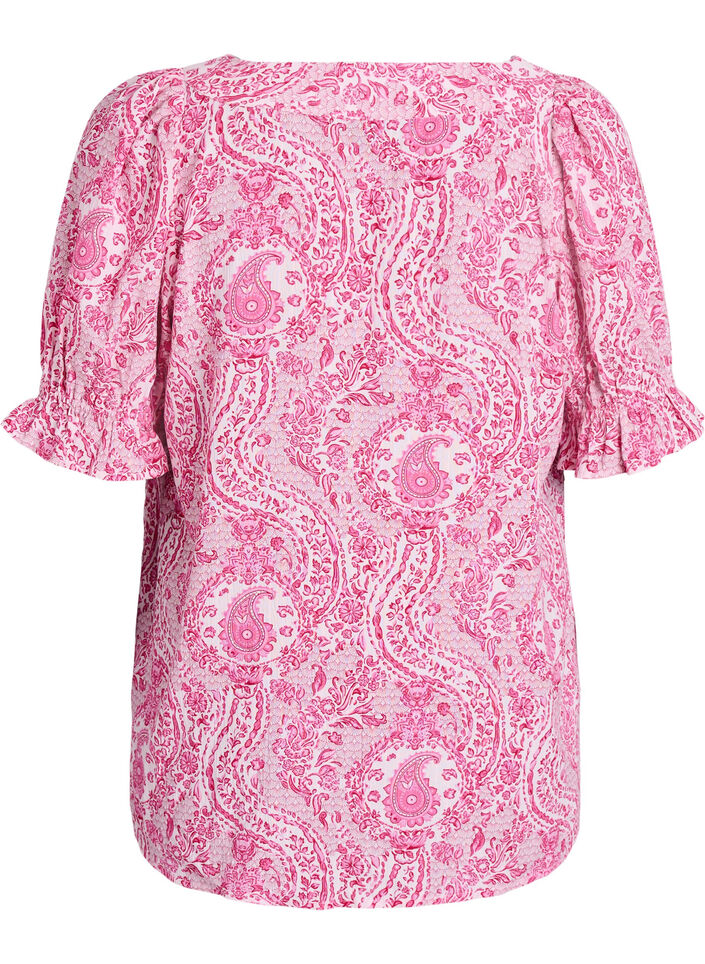 Viscose blouse met paisleymotief en een vierkante halslijn, Roze, Packshot image number 1