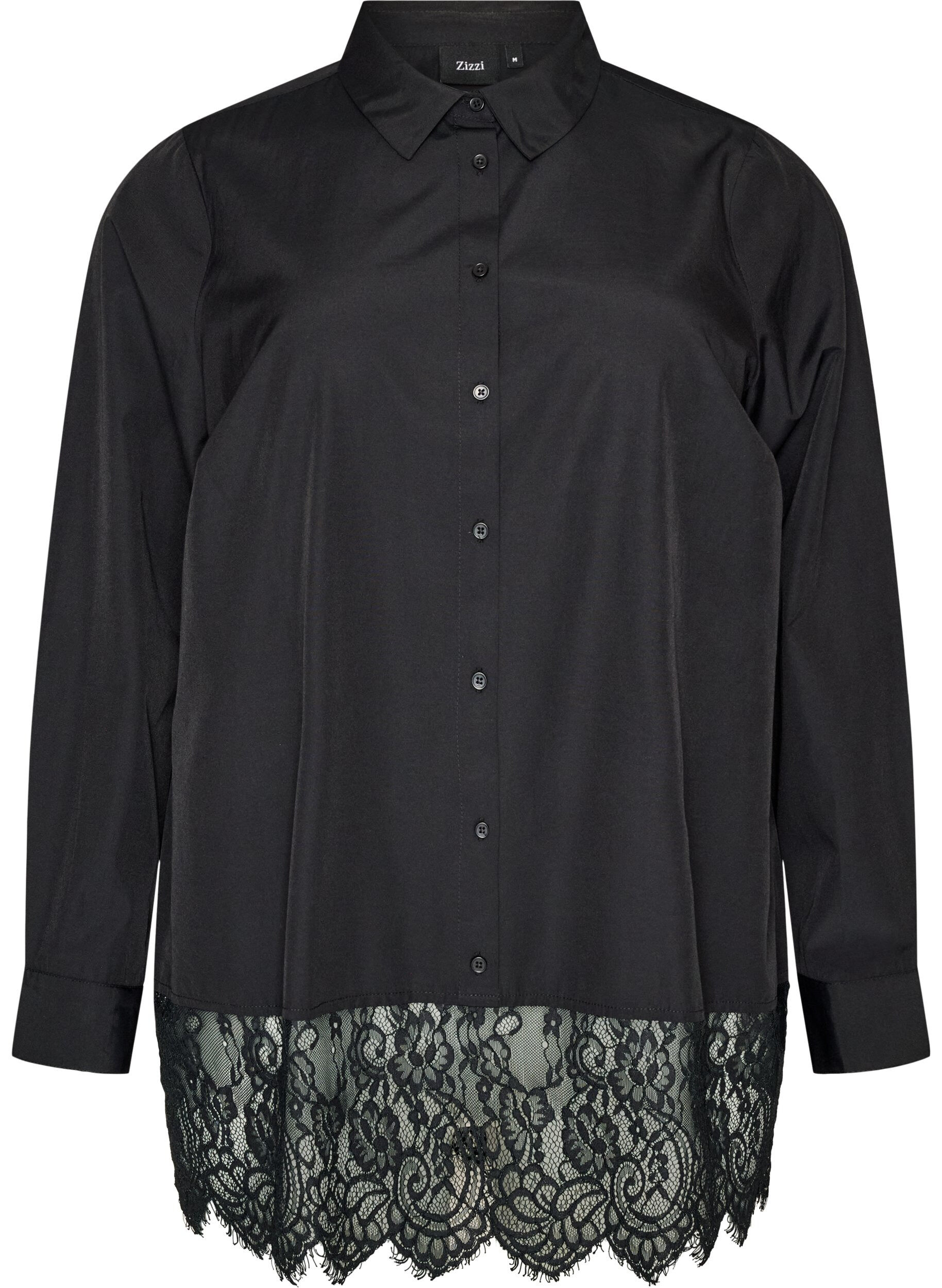 ZizziLosse blouse met een brede kanten rand, Zwart, Packshot image number 0