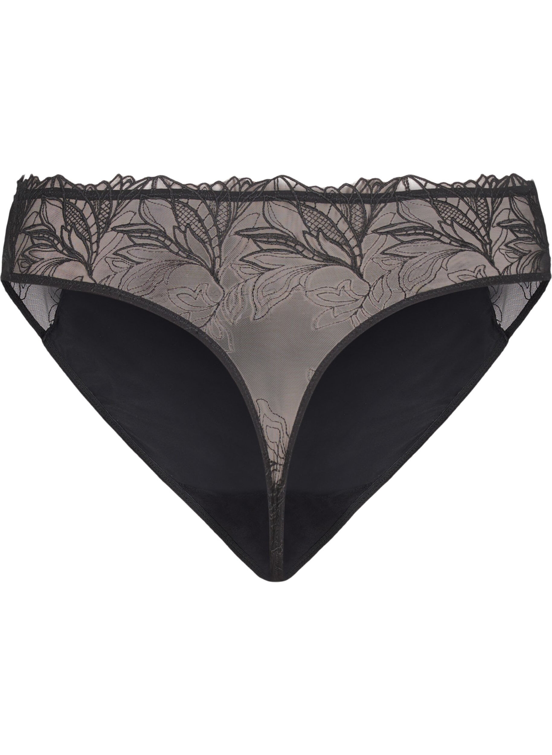 ZizziMicrovezel string met kanten details, Zwart, Packshot image number 1