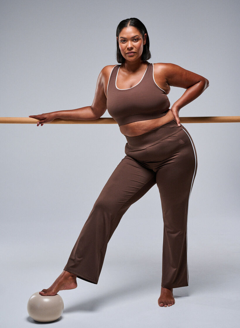 Uitlopende workoutbroek met contrasterende biezen, Bruin, Image image number 0