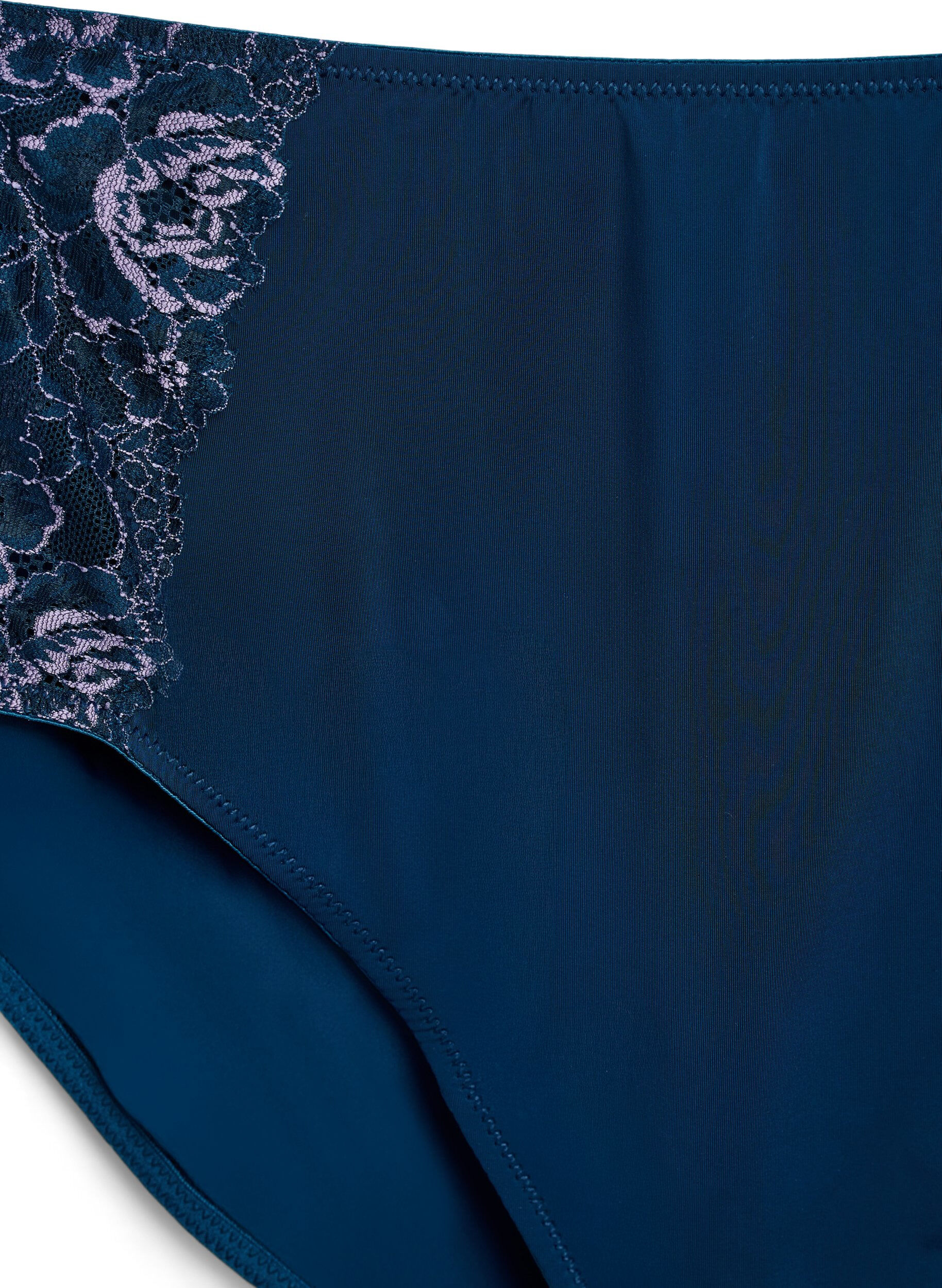 Zizzi Slipje van microvezel met kant en een normale taille, Blauw, Packshot image number 2