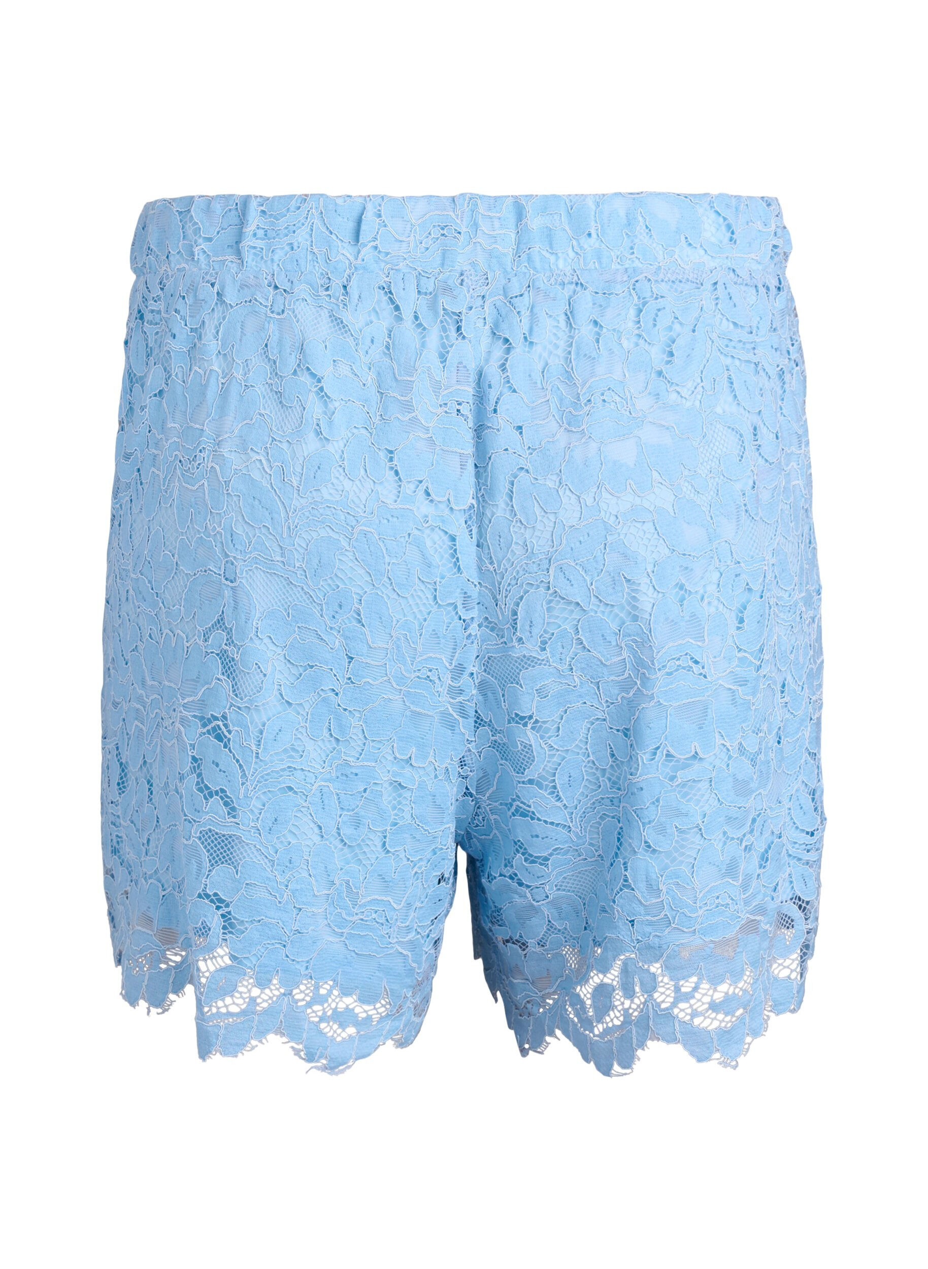 Zizzi Kanten shorts met hoge taille en zakken, Blauw, Packshot image number 1