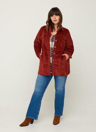 Fluwelen blouse jas met zakken, Burnt Henna, Model image number 3