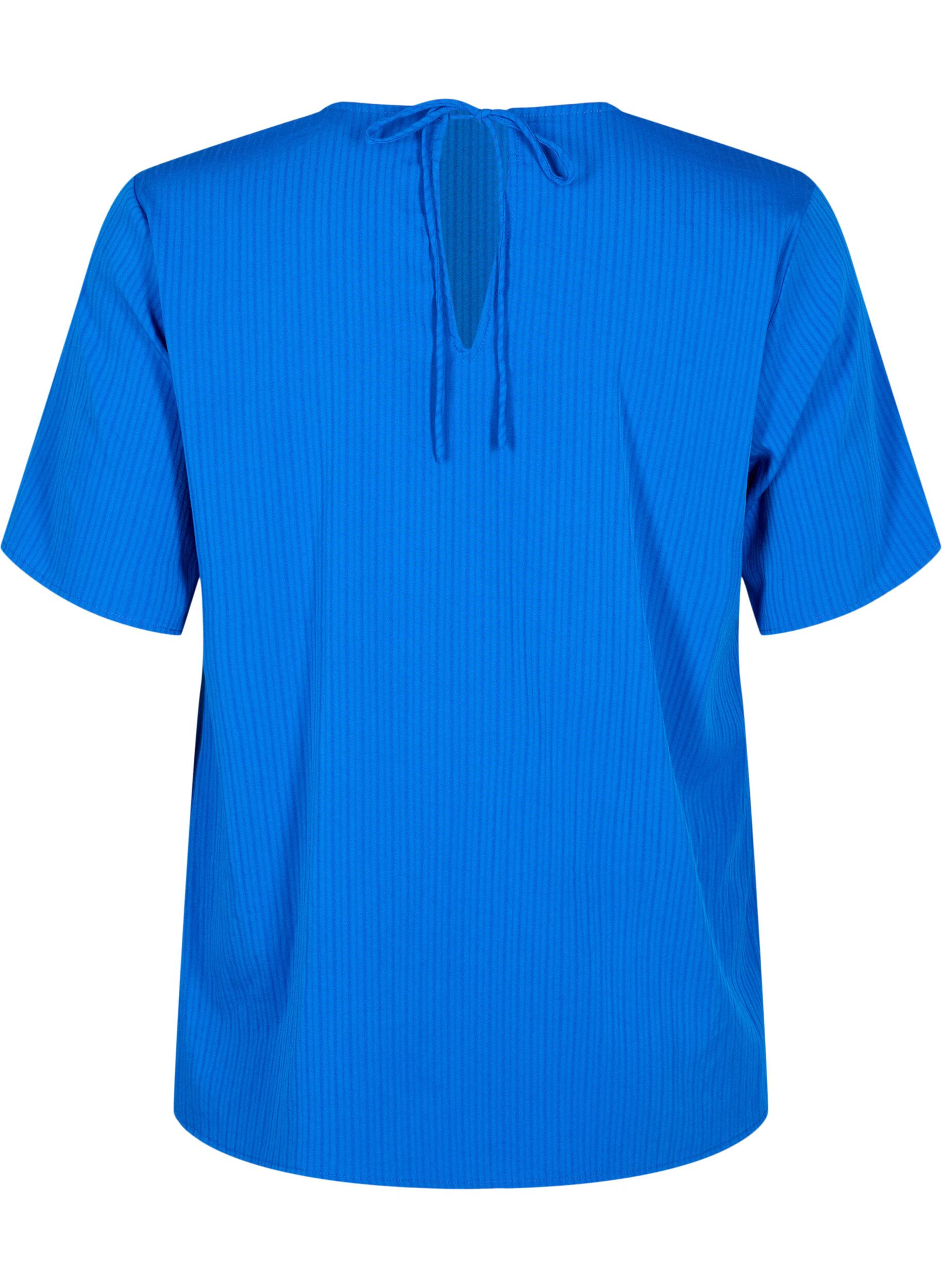 Zizzi Blouse van viscose met korte mouwen en strikjes, Princess Blue, Packshot image number 1