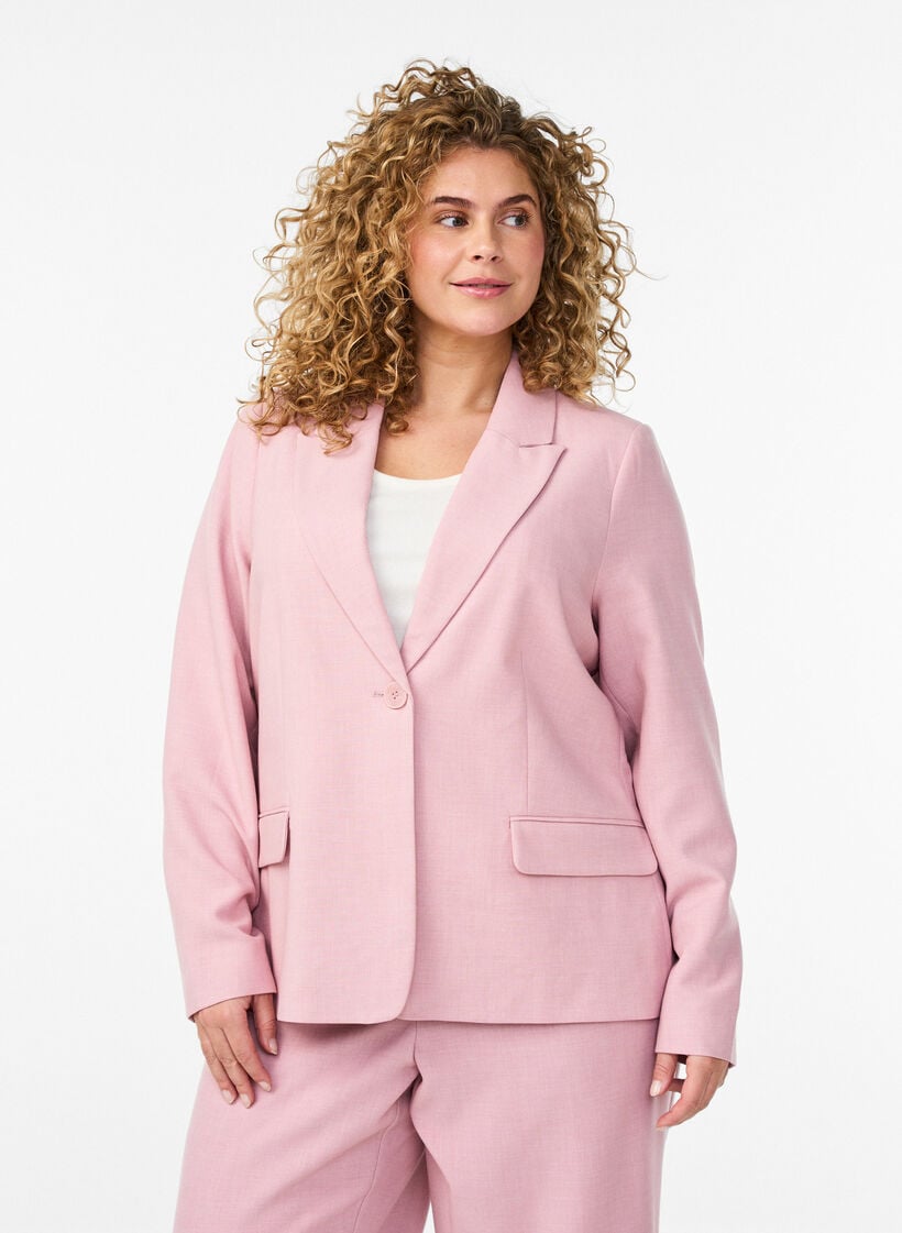 Klassieke blazer met knoopsluiting en zakken, Roze, Model image number 0