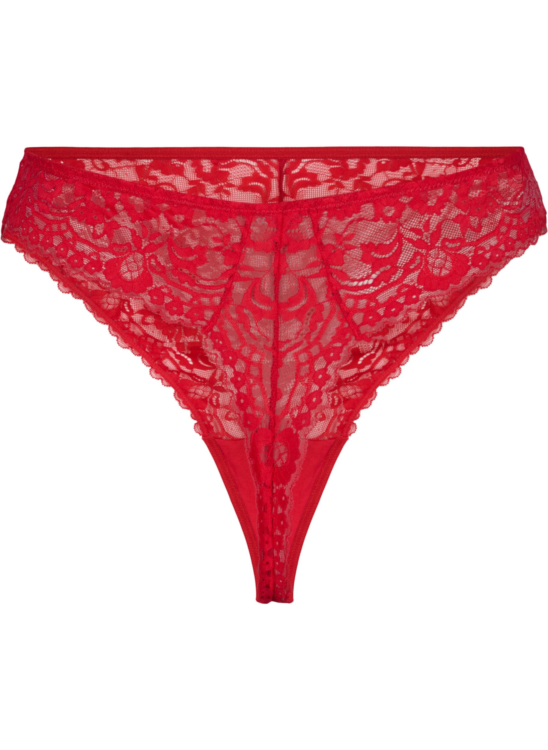 Zizzi Kanten G-string met normale taille, Red Ass., Packshot image number 1