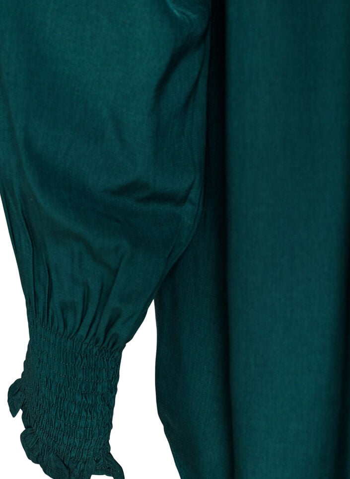 Blouse met ruches kraag en plooien, Groen, Packshot image number 3