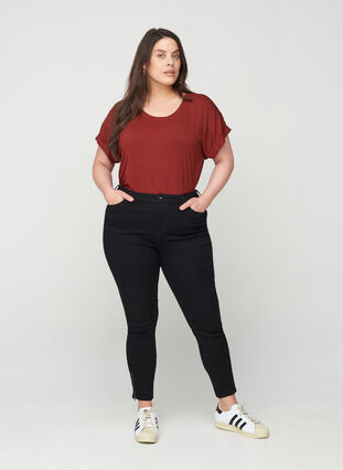 Cropped Amy jeans met hoge taille en ritssluiting, Black, Model image number 0
