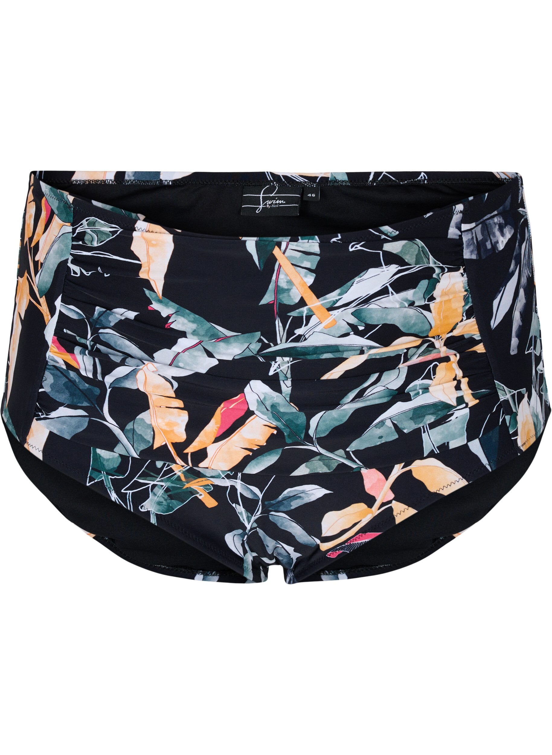 Zizzi Bikinibroekje met extra hoge taille en print, Leaf Print, Packshot image number 0