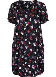 Viscose jurk met print en korte mouwen , Black Dot Flower
