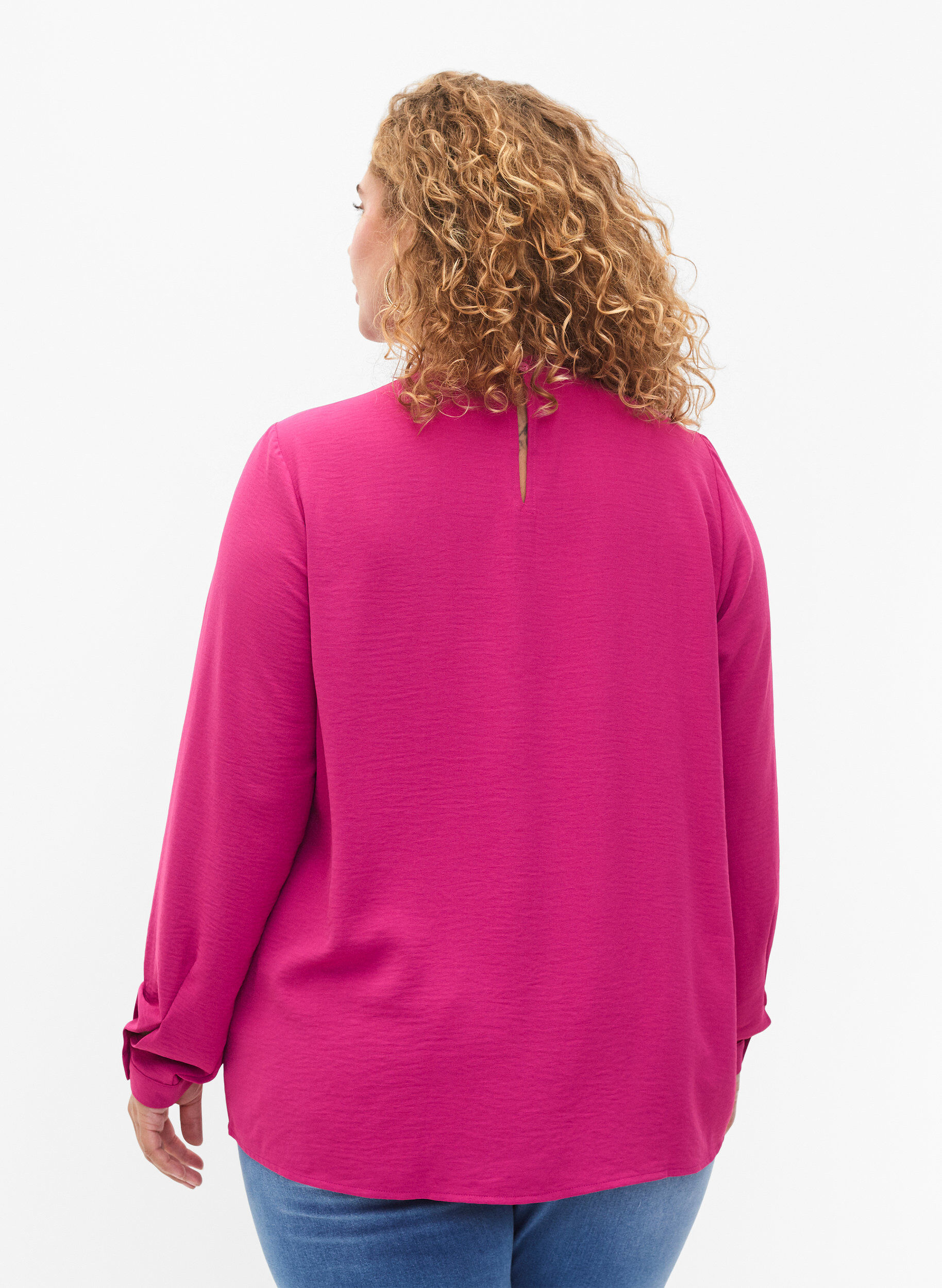 Zizzi Blouse met lange mouwen en kanten detail, Festival Fuchsia, Model image number 1