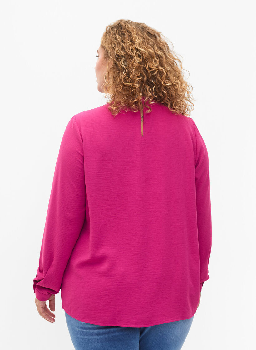 Blouse met lange mouwen en kanten detail, Festival Fuchsia, Model image number 1