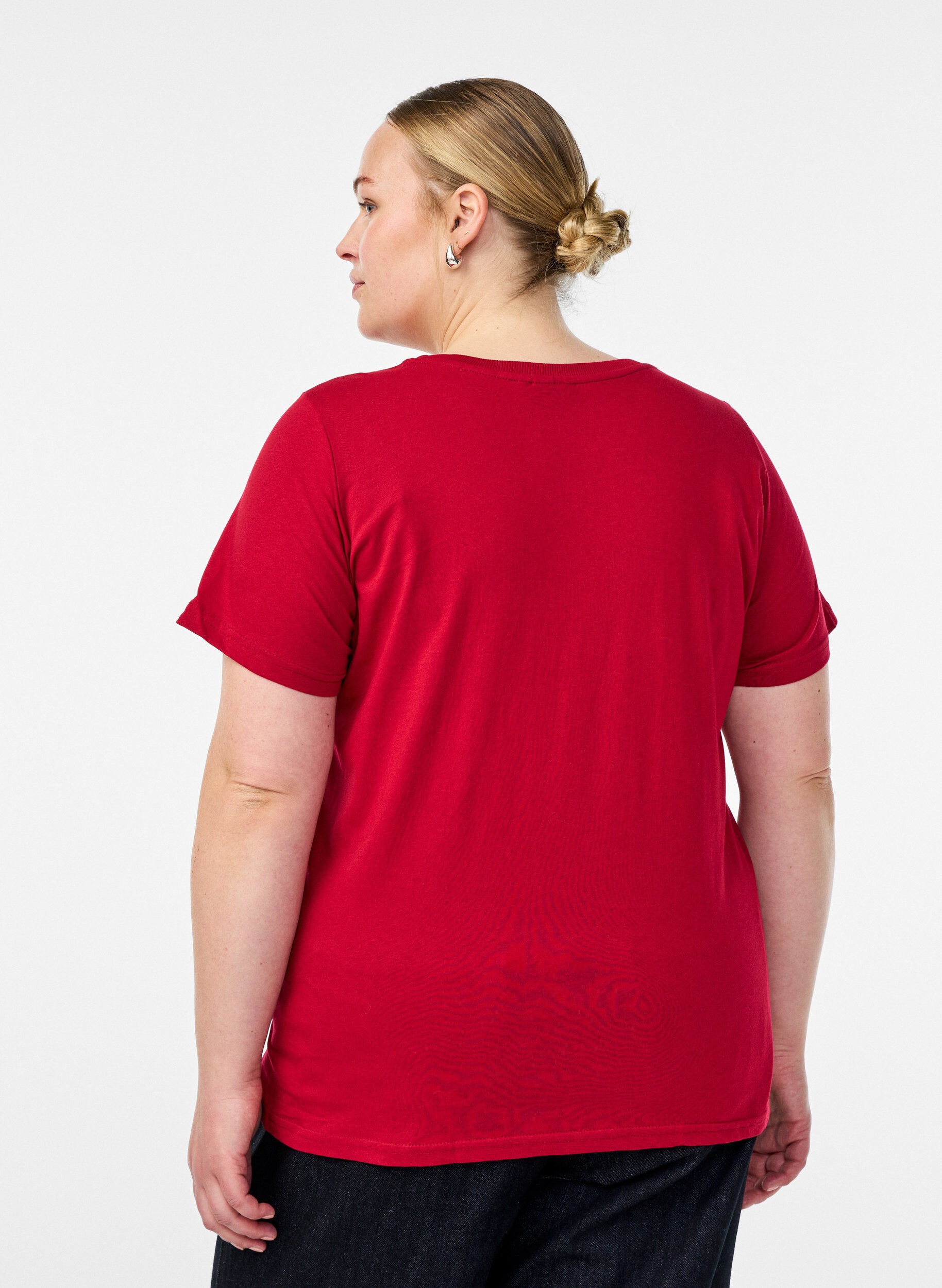 Zizzi Kerst T-shirt van biologisch katoen, Rood, Model image number 2