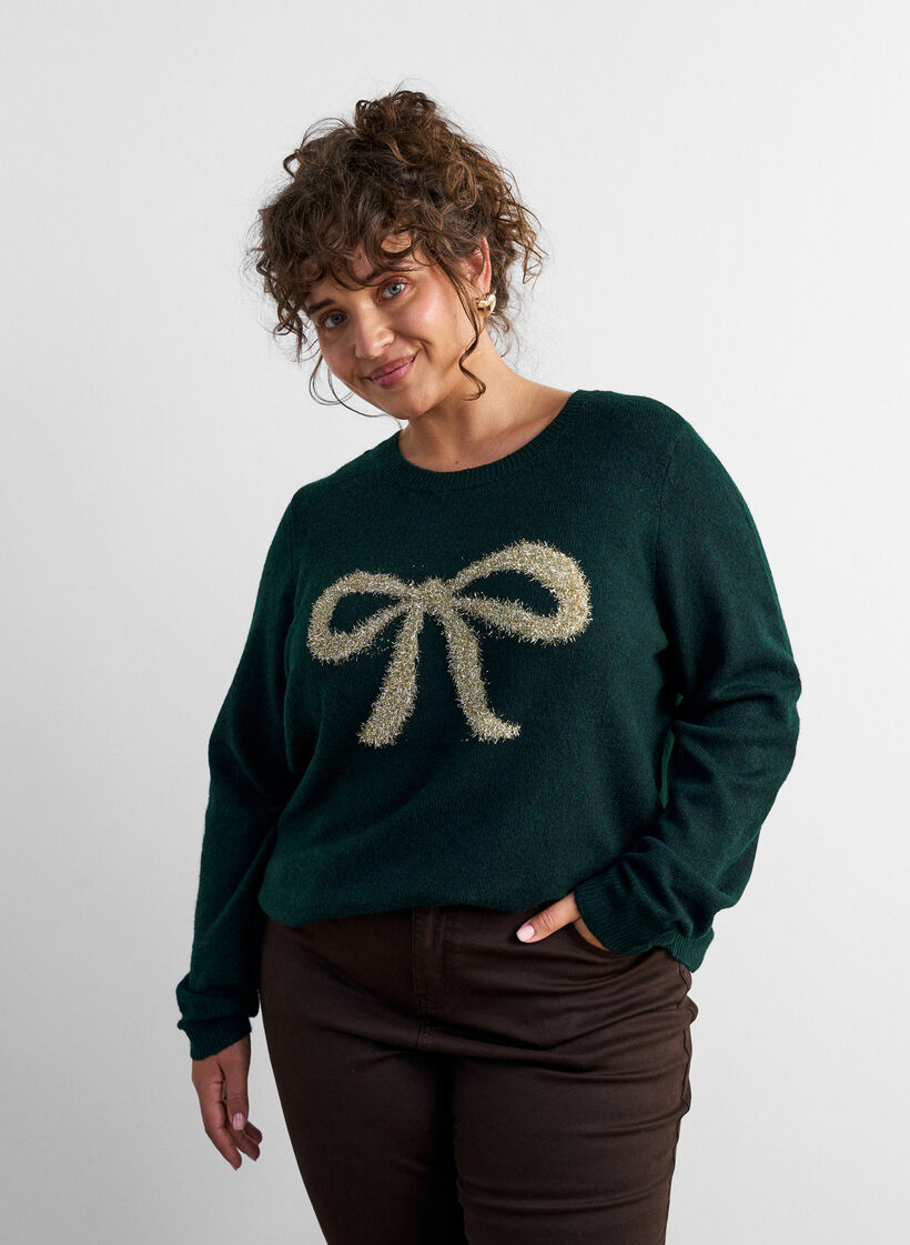 Gebreide jumper met glitterstrik, Groen, Model image number 0