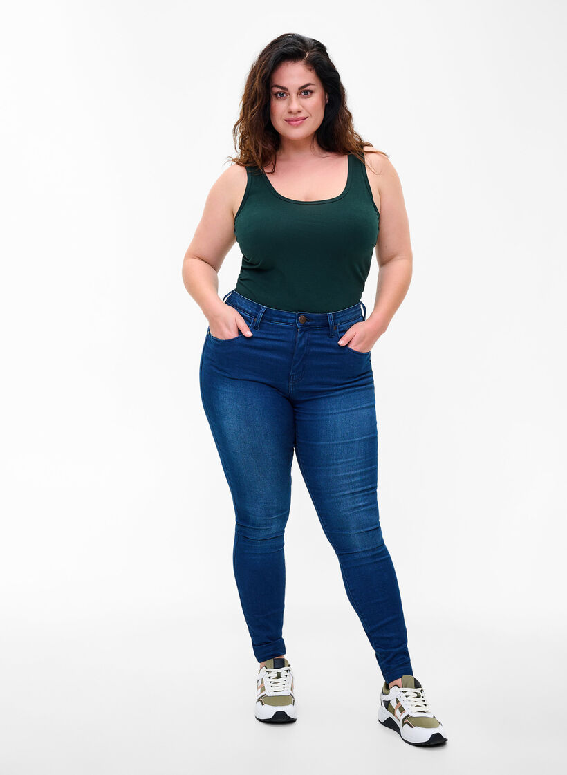 Effen gekleurd basic top in katoen, Groen, Model image number 1