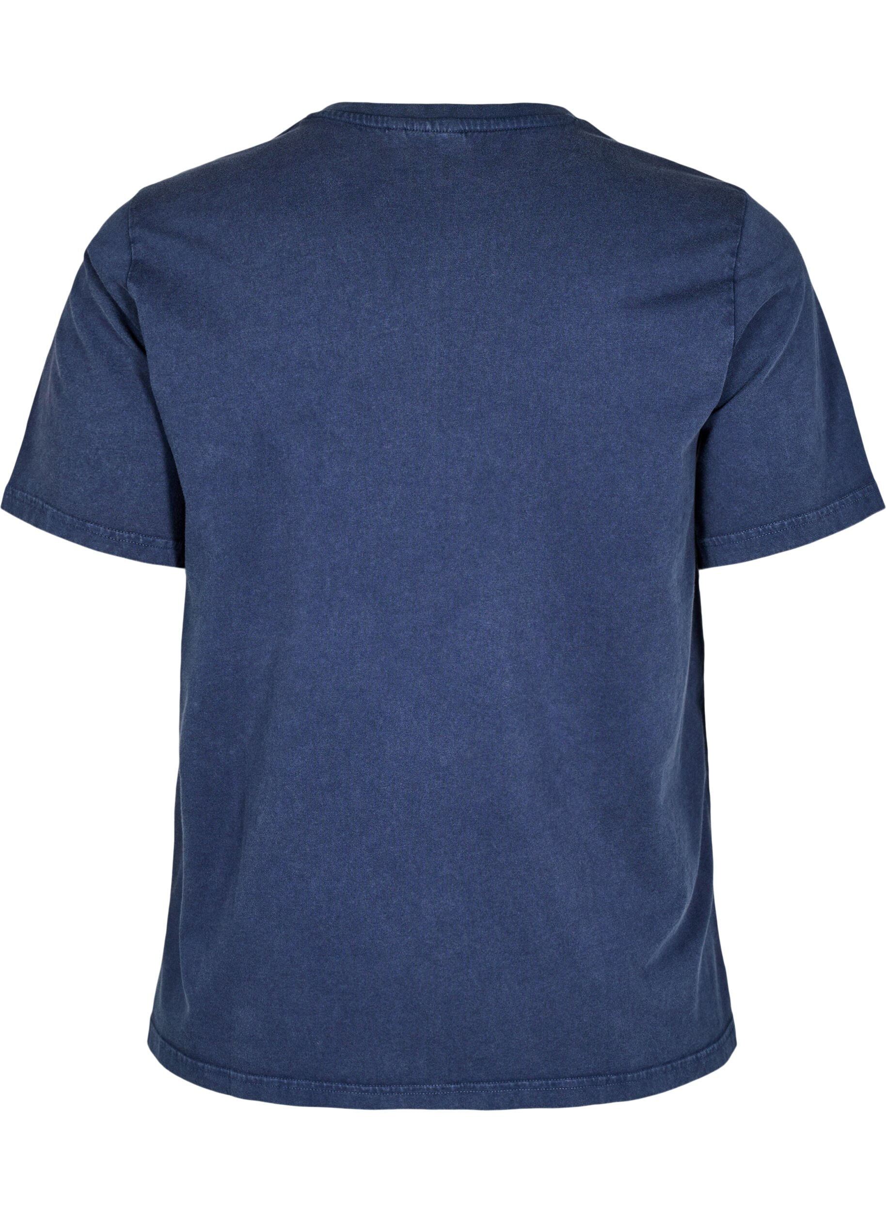 Zizzi T-shirt met oogjes en print, Navy Washed , Packshot image number 1
