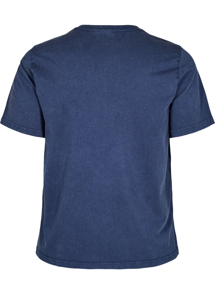 T-shirt met oogjes en print, Navy Washed , Packshot image number 1