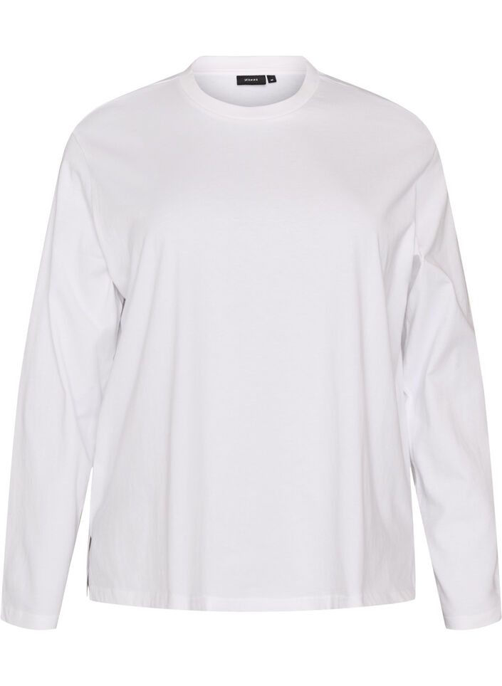Basic T-shirt met lange mouwen, Wit, Packshot image number 0
