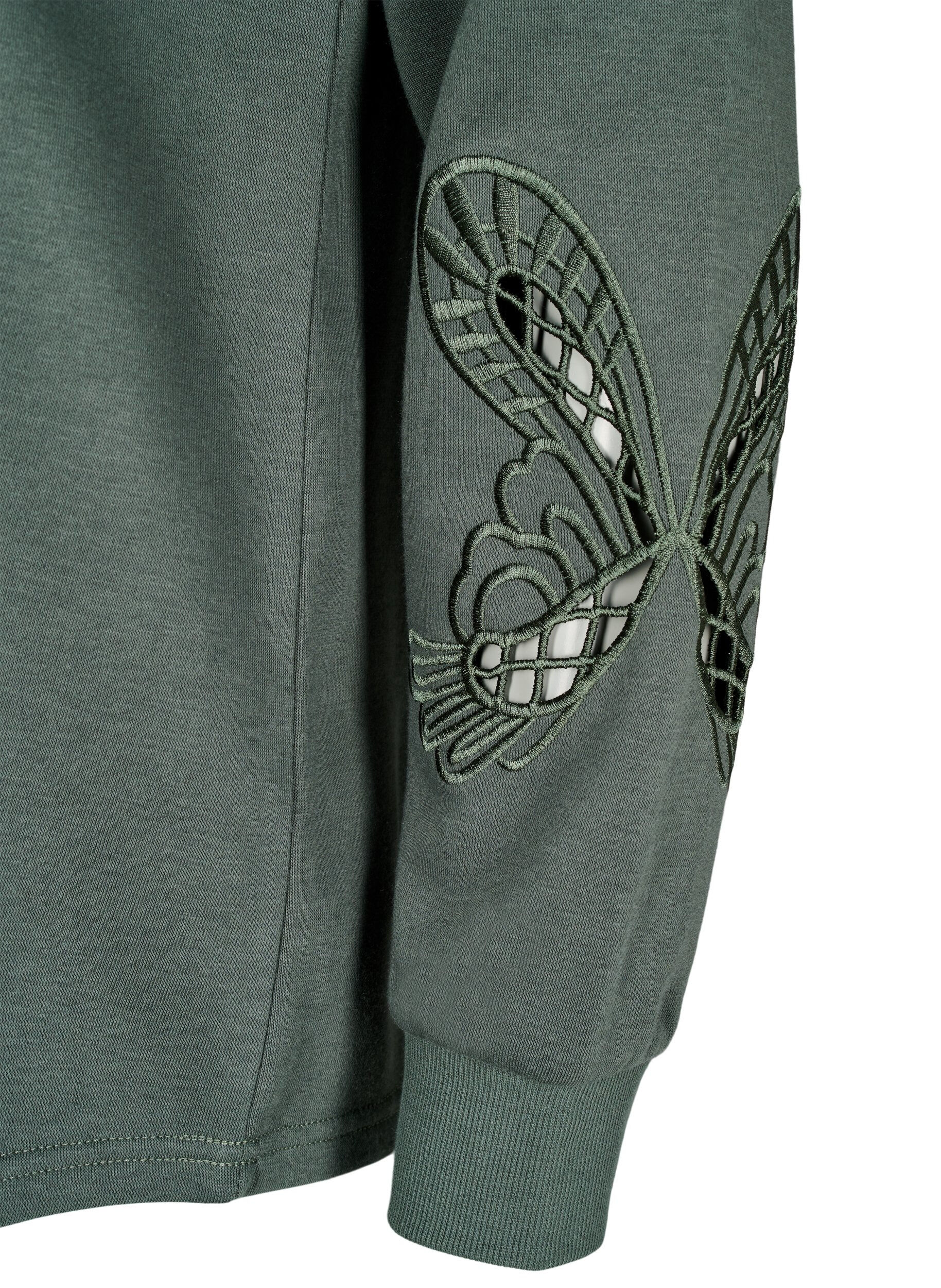 Zizzi Sweatshirt met geborduurde uitsneden, Thyme, Packshot image number 3