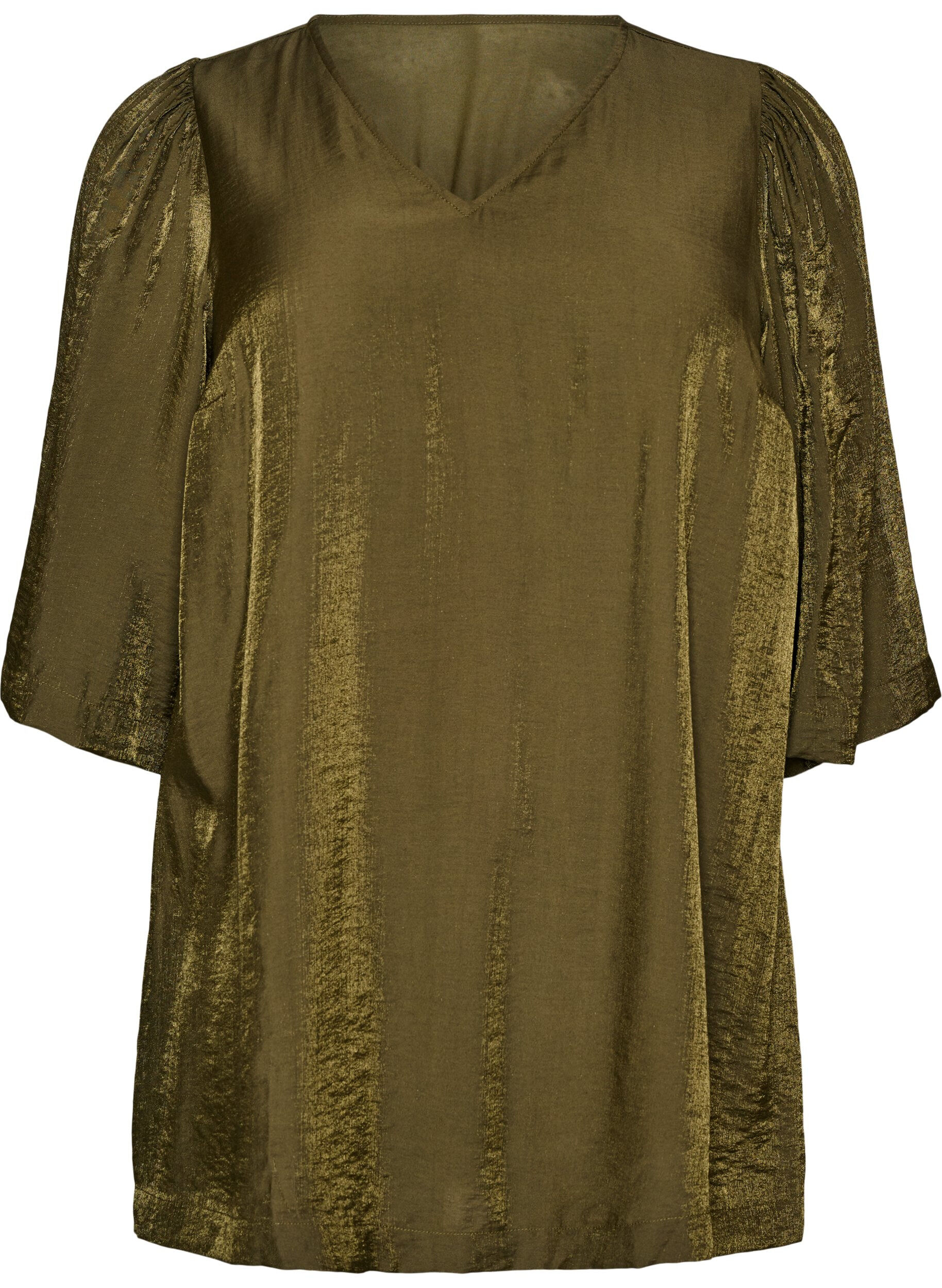 ZizziGlanzende tuniek met V-hals en 3/4 mouwen, Groen, Packshot image number 0