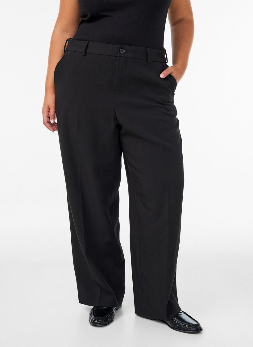 Op maat gemaakte broek met wijde pijpen en hoge taille, Zwart, Model image number 2