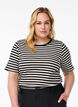 Gestreept T-shirt met geribbelde textuur, Zwart, Model image number 0