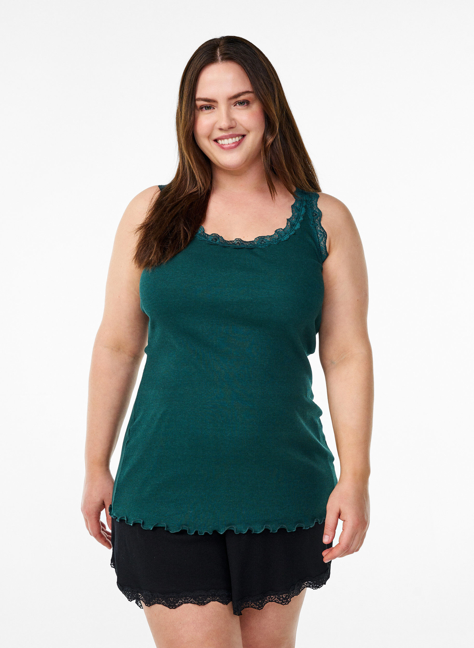 Top met kanten rand, Groen, Model
