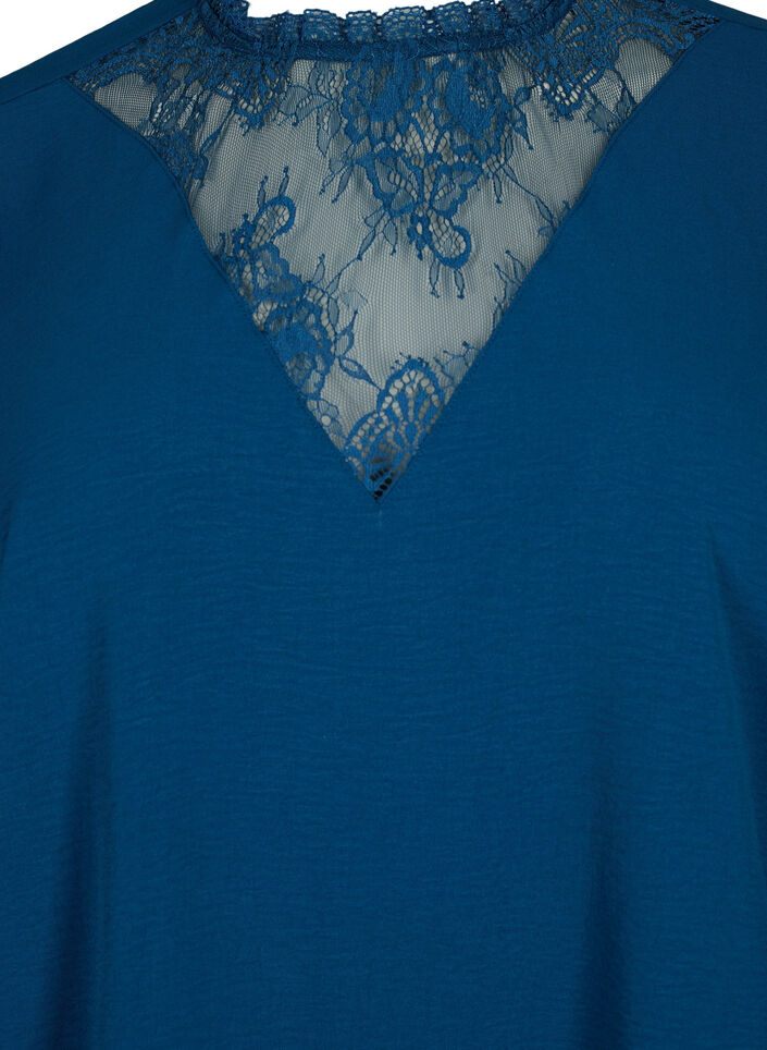 Blouse met lange mouwen en kanten detail, Titan, Packshot image number 2