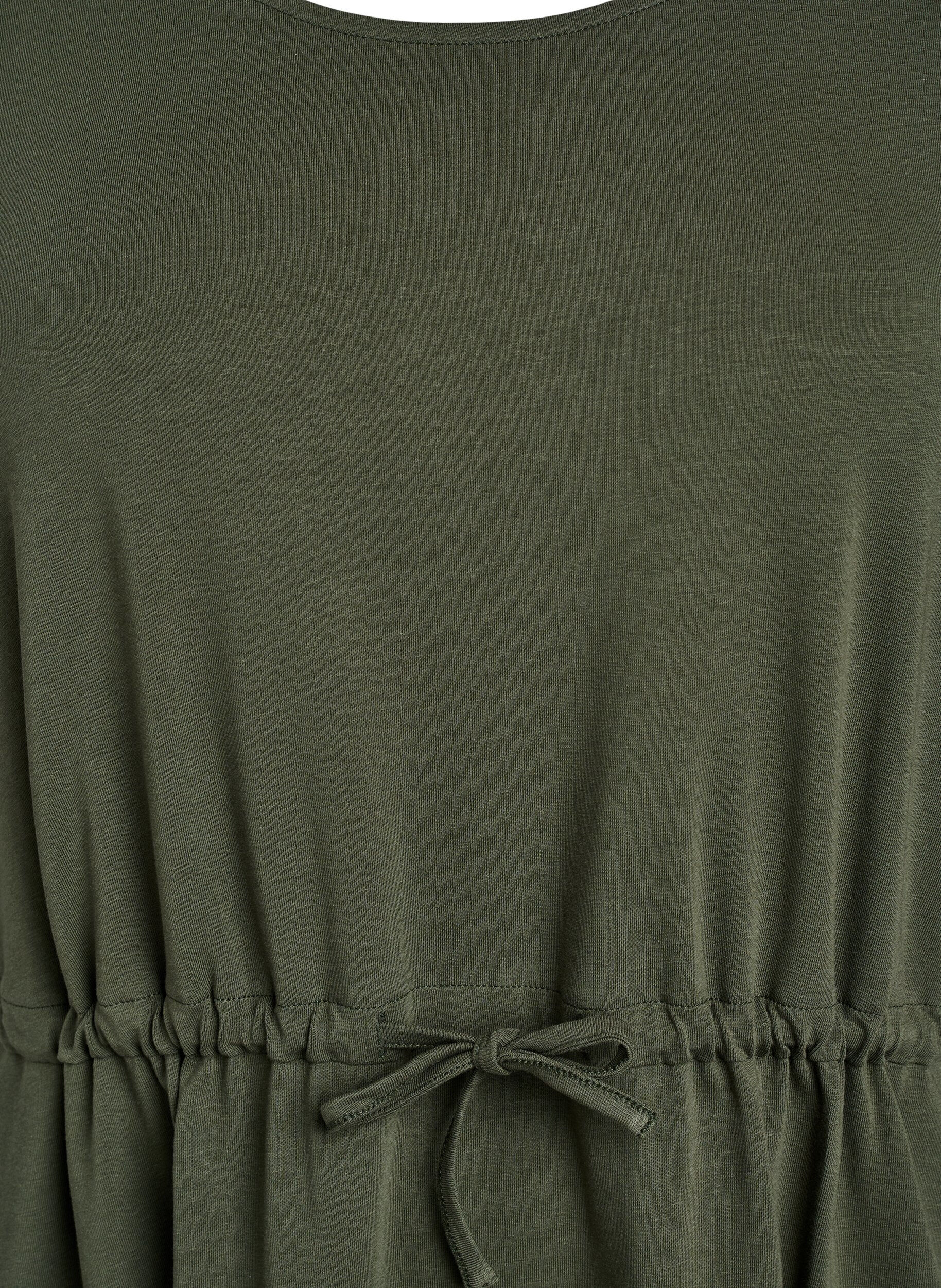 Zizzi Midi-jurk in katoen met korte mouwen, Groen, Packshot image number 2