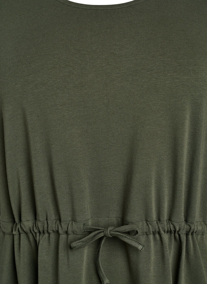 Midi-jurk in katoen met korte mouwen, Groen, Packshot image number 2