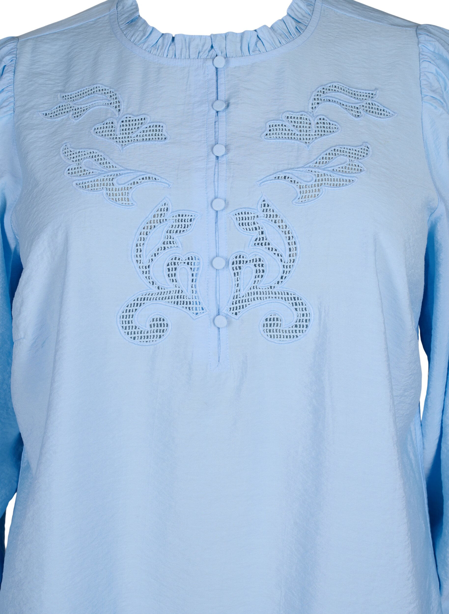Zizzi Blouse met ruches en broderie anglaise, Chambray Blue, Packshot image number 2