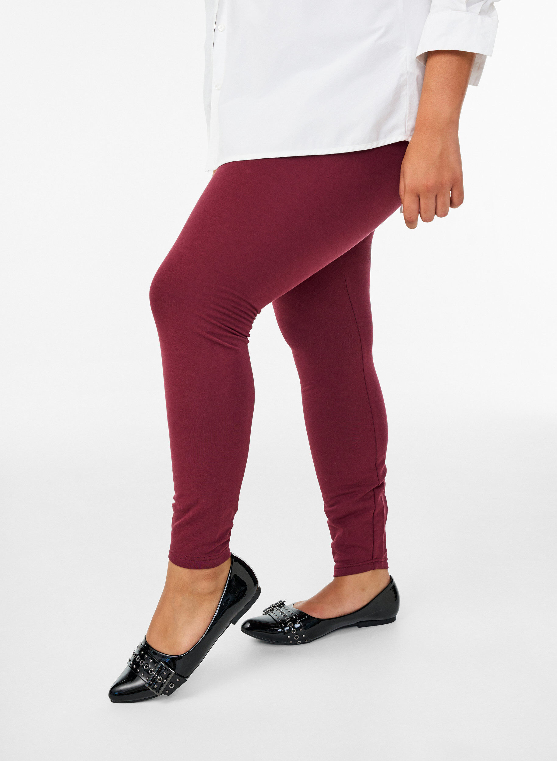 ZizziKatoenen legging met voering, Donker Bordeaux, Model image number 0