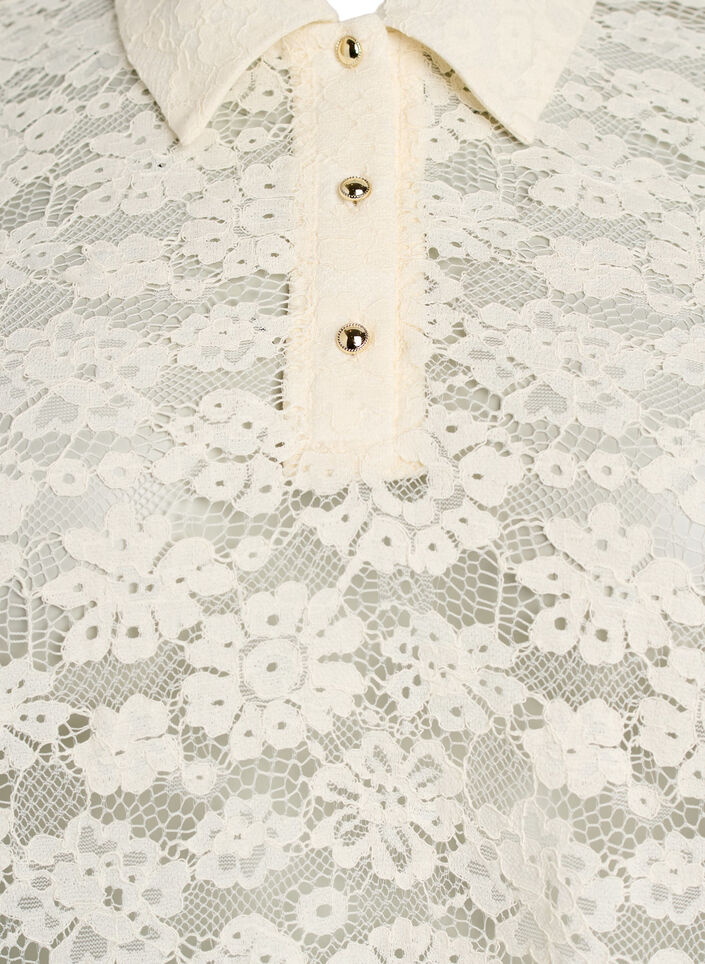 Kanten blouse met kraag en 1/2 mouwen, Vanille, Packshot image number 2