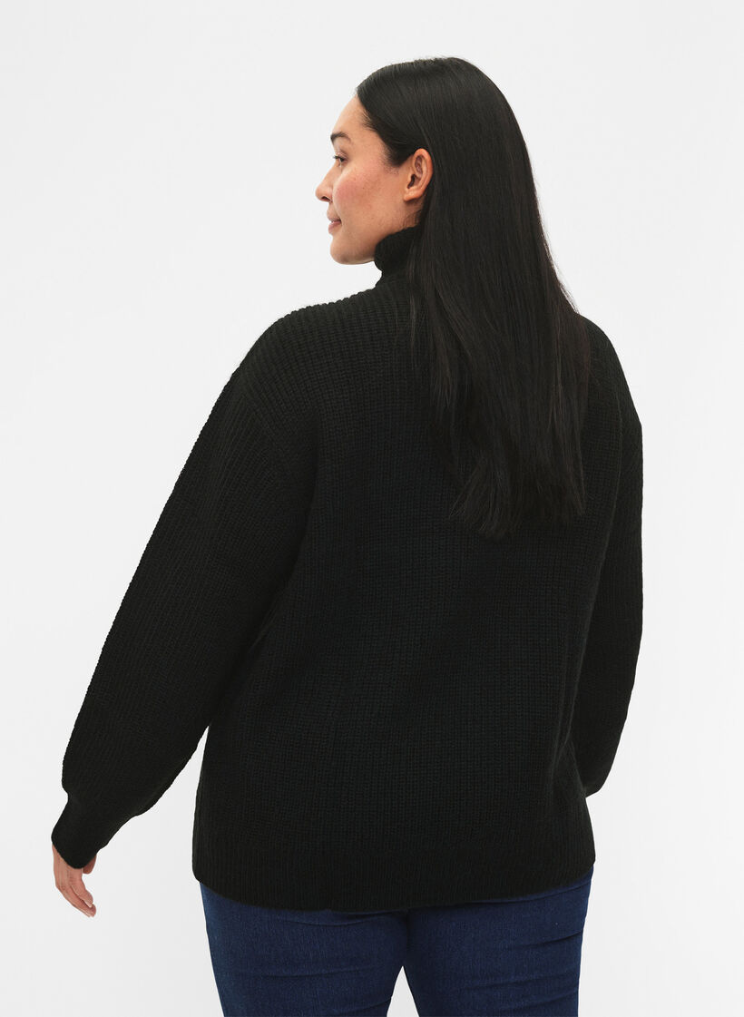Gebreide trui met hoge hals en rits, Zwart, Model image number 2