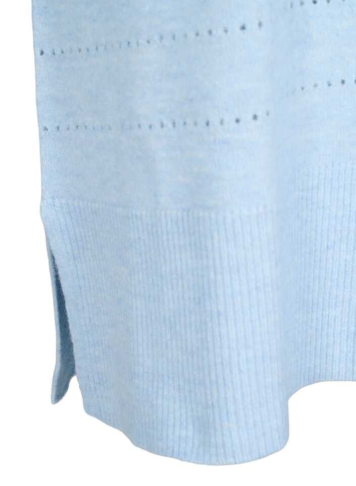 Gebreide jurk met splitjes en kantpatroon, Cashmere Blue Mel., Packshot image number 3