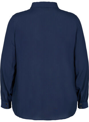 Viscose blouse met knoopsluiting en lintdetails, Navy Blazer, Packshot image number 1