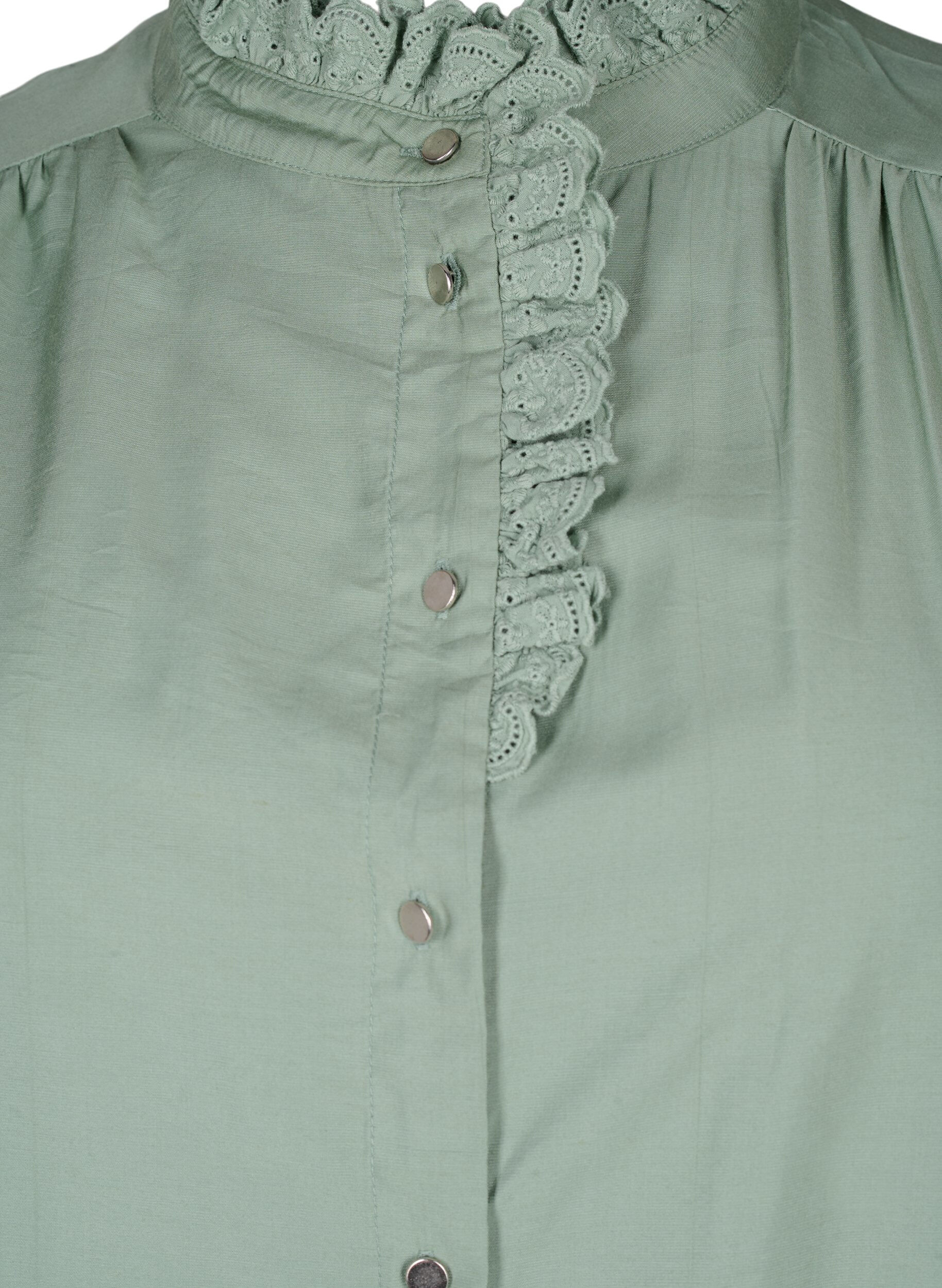 Zizzi Viscose Shirt Jurk met ruffles, Groen, Packshot image number 2