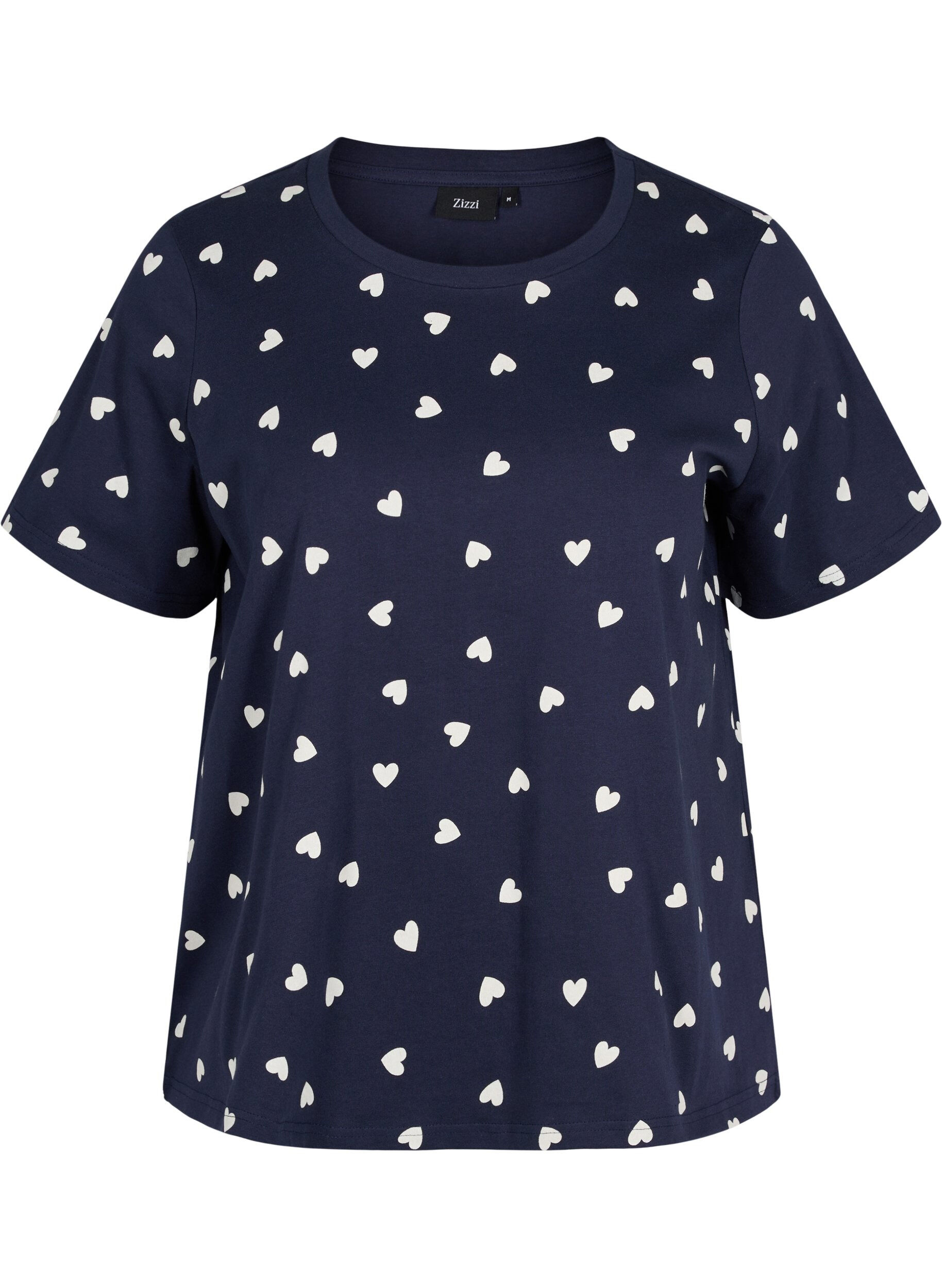 Zizzi Pyjama T-shirt in katoen met korte mouwen, Navy Blazer AOP, Packshot image number 0