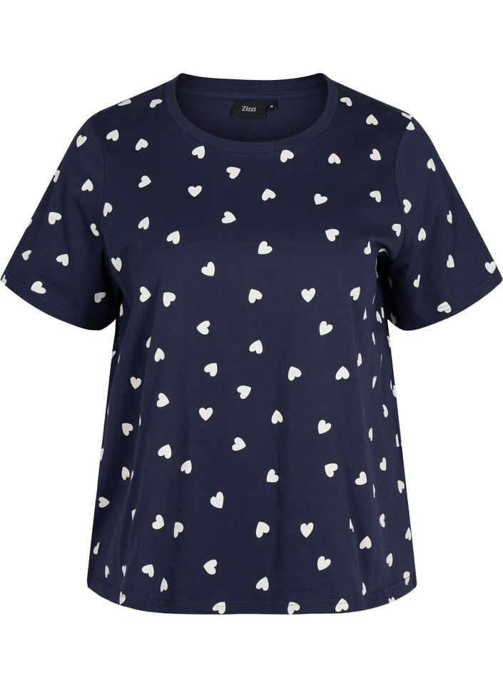 Pyjama T-shirt in katoen met korte mouwen, Navy Blazer AOP, Packshot image number 0
