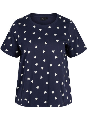 Pyjama T-shirt in katoen met korte mouwen, Navy Blazer AOP, Packshot image number 0