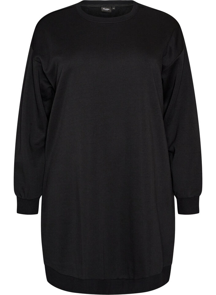 Losse sweatshirtjurk met zakken, Zwart, Packshot image number 0