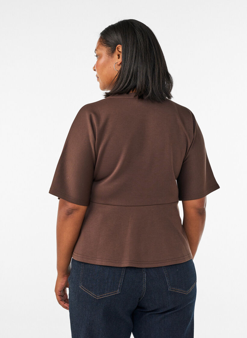 Peplum blouse met ellebooglange mouwen, Bruin, Model image number 2