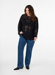 Gebreide blouse met kantpatroon, Black, Model image number 2