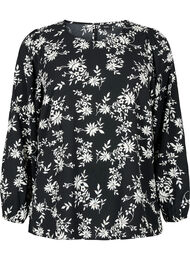 Blouse met pofmouwen, Black Flower AOP