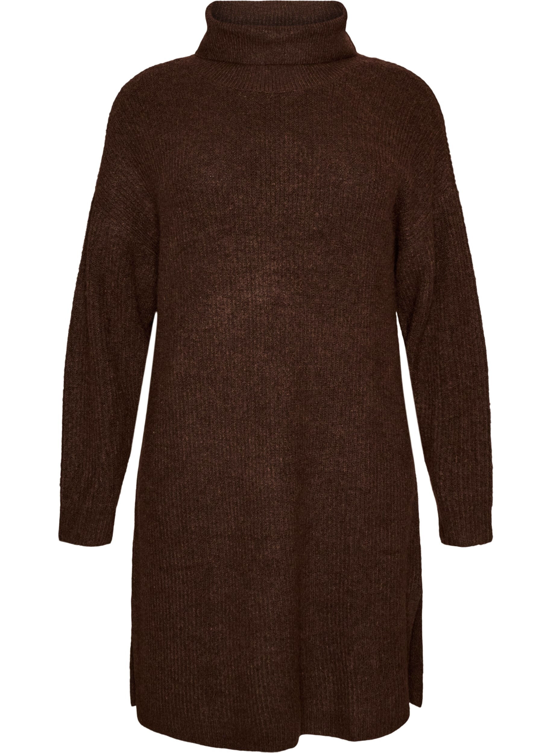 ZizziGebreide jurk met col, Bruin, Packshot image number 0